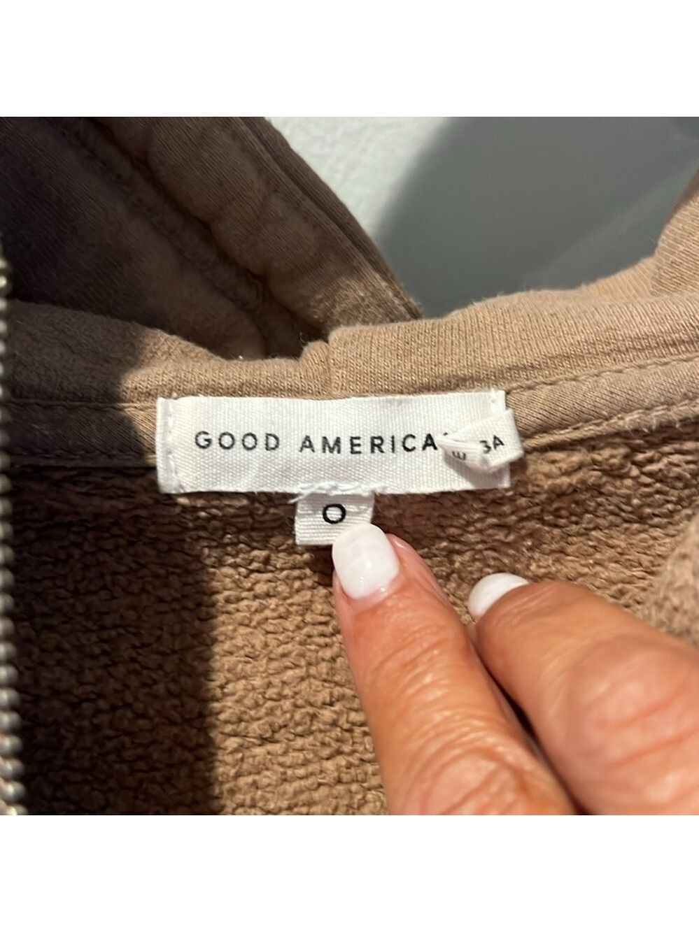 Good American Light Brown boyfriend Zip-Up Hoodie size 0 oversized small - Picture 4 of 8